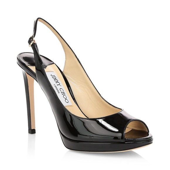 Jimmy Choo Shoes - Nova Peep-Toe Patent Leather Slingback Pumps
